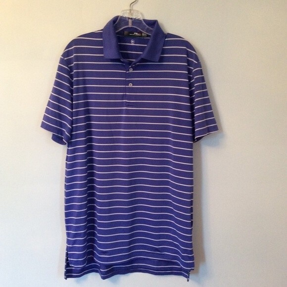 RALPH LAUREN RLX BLUE STRIPED STRETCH POLO GOLF SHIRT MEDIUM - Picture 2 of 7